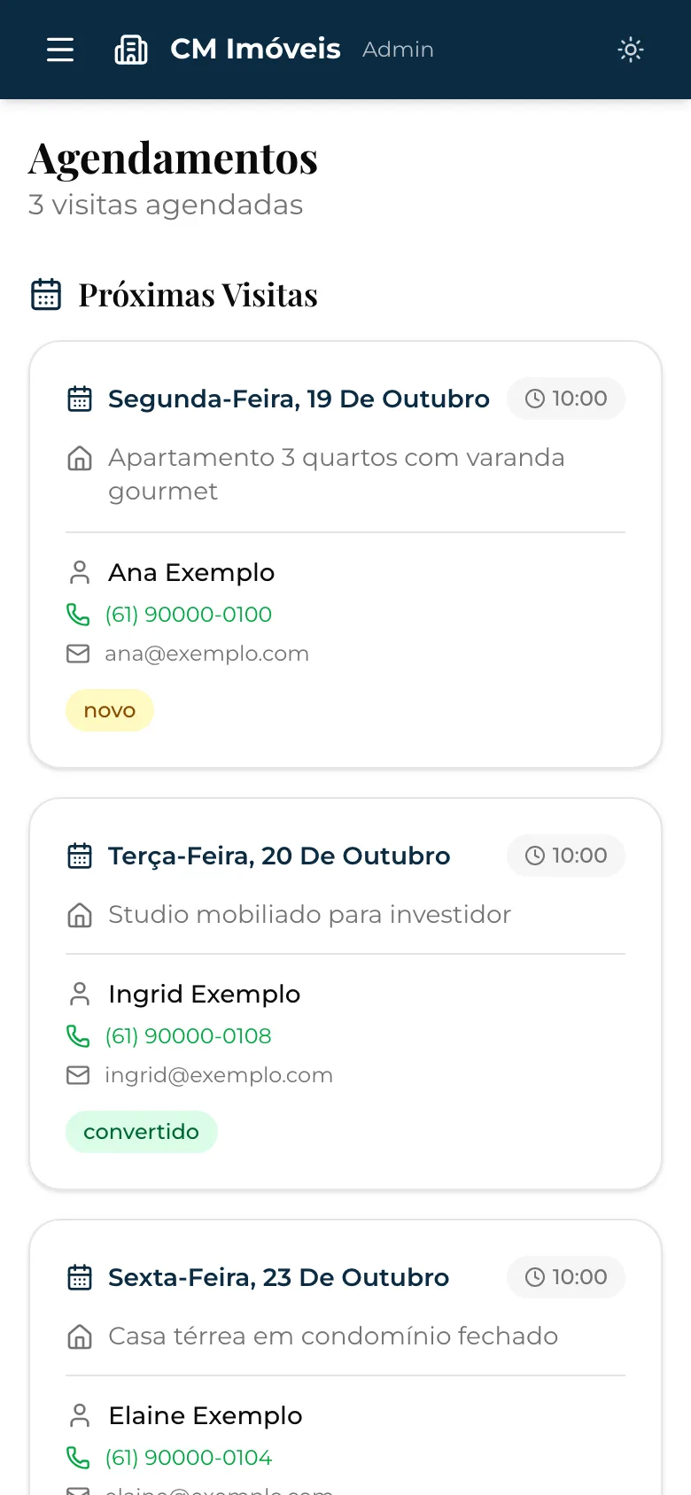 Próximas visitas de CM Imóveis en el móvil