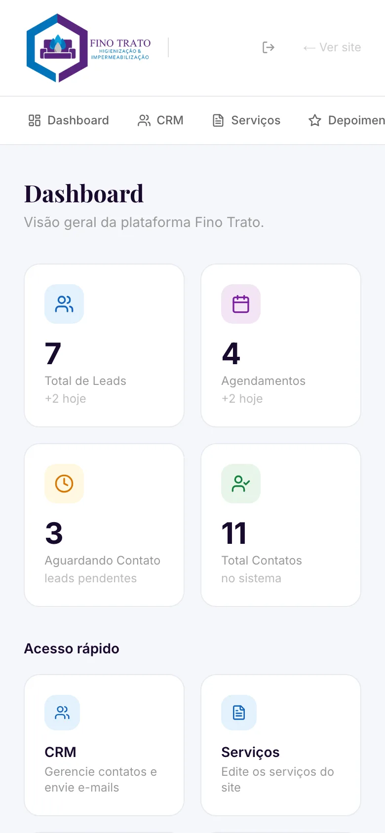 Resumen del panel de Fino Trato en el móvil, con presupuestos y reservas del día