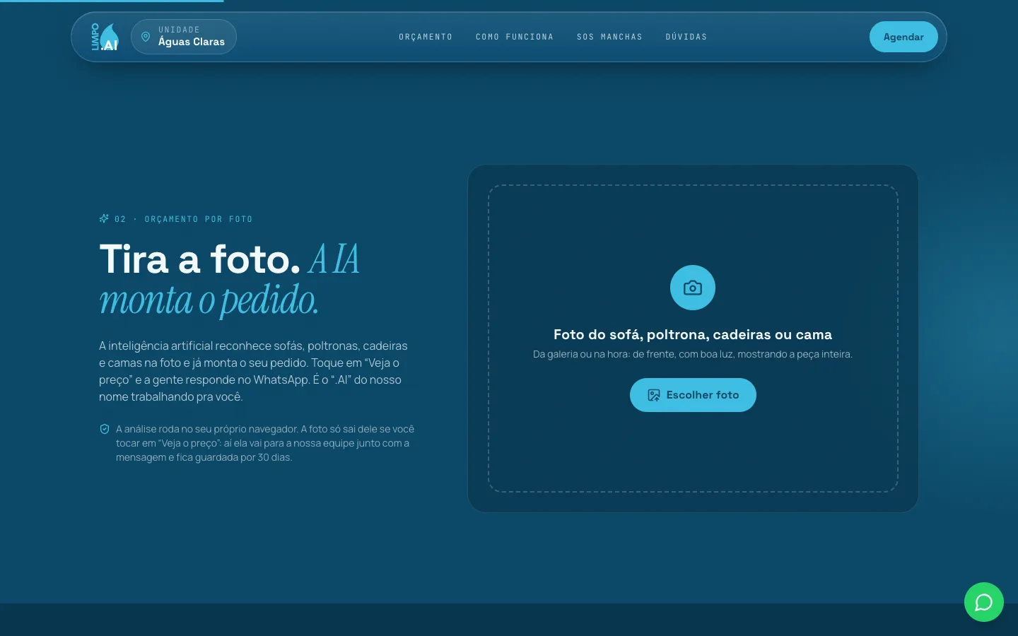 Seção de orçamento por foto da LIMPO.AI