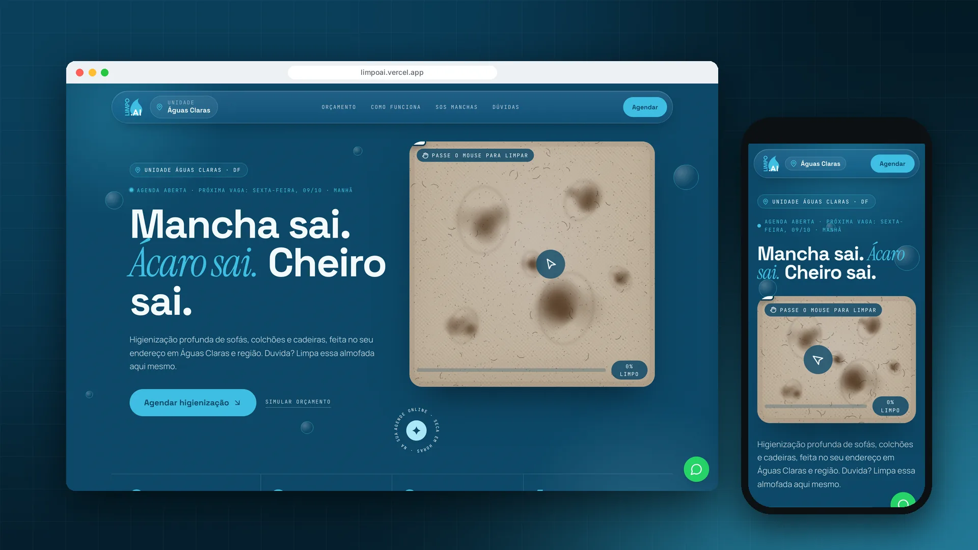 LIMPO.AI no desktop e no celular