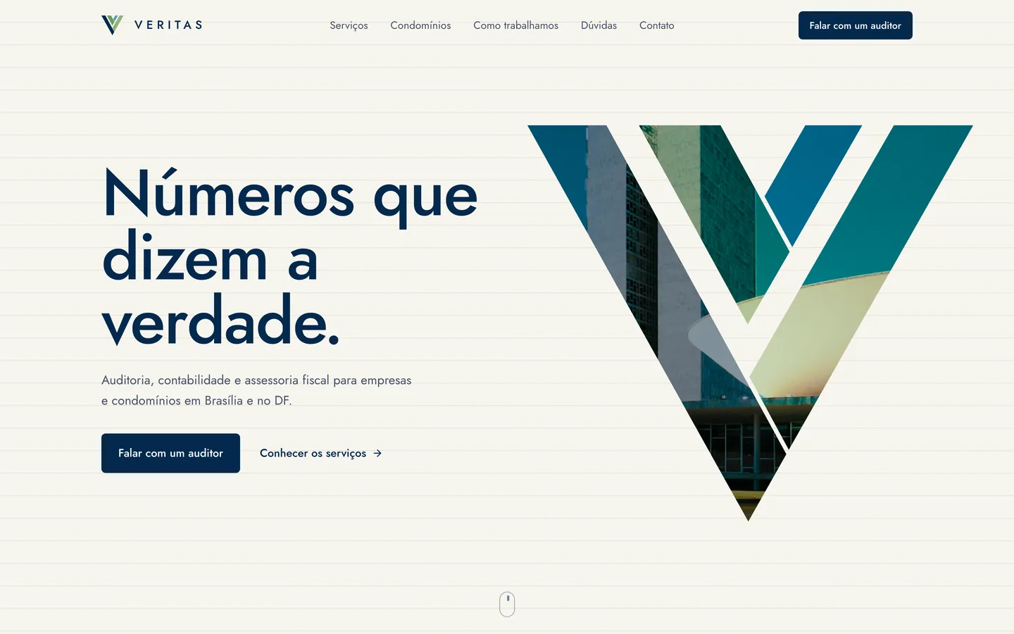 Abertura do site da Veritas com o símbolo em V